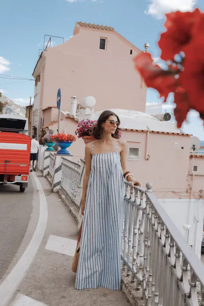 Petal & Pup Arletta Maxi Dress - Blue/Brown Stripe