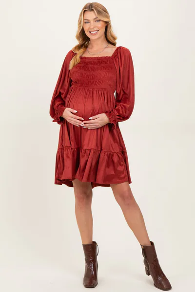 PinkBlush Rust Suede Maternity Dress