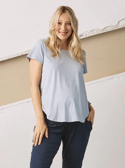 Angel Maternity Basic Maternity Cotton Tee - Ice Blue