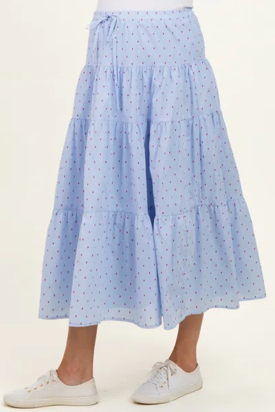 PinkBlush Light Blue Printed Tiered Maternity Maxi Skirt