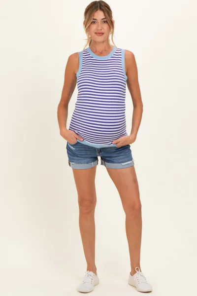 PinkBlush Navy Dark Wash Mid Rise Cuffed Maternity Denim Shorts