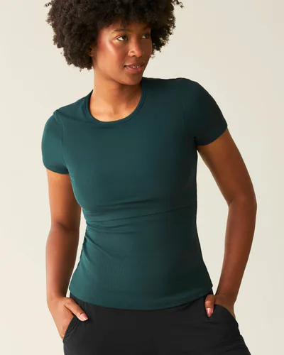 Kindred Bravely Ribbed Bamboo Crew Neck Nursing T-shirt | Evergreen