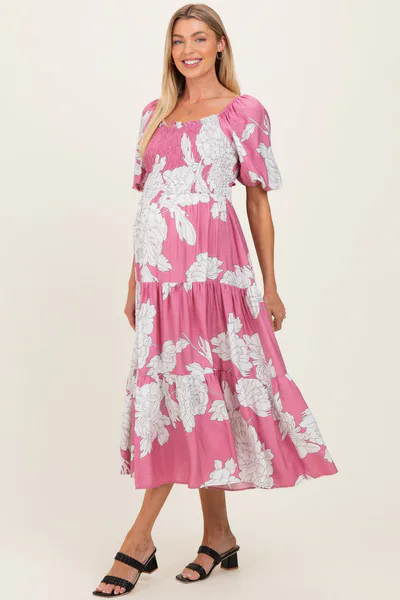 PinkBlush Pink Floral Cutout Tie Back Maternity Midi Dress