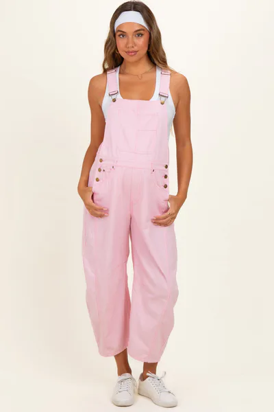 PinkBlush Pink Pinstriped Barrel-Leg Maternity Overalls