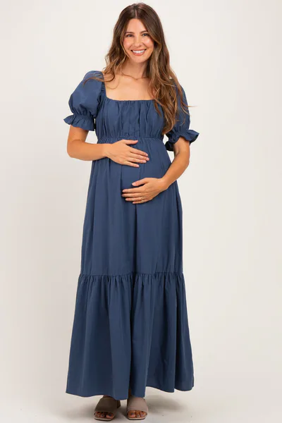 PinkBlush Midnight Open Back Ribbon Tie Maternity Maxi Dress