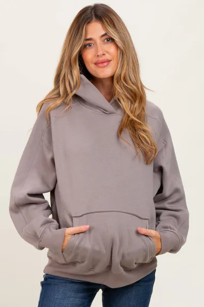 PinkBlush Taupe Fleece Oversized Maternity Hoodie