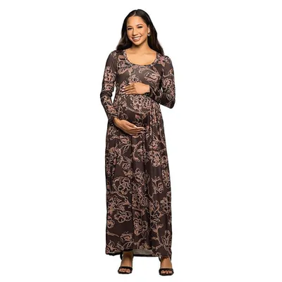 Kohl's Maternity 24Seven Comfort Apparel Floral Long Sleeve Scoop Neck Maxi Dress