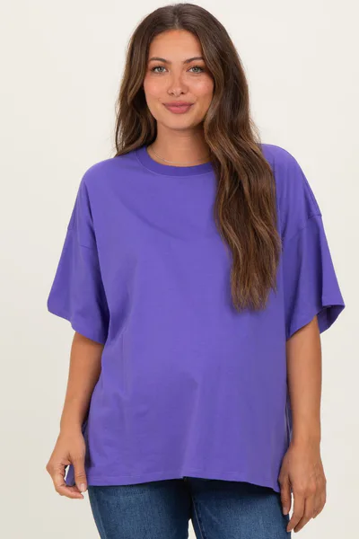 PinkBlush Purple Crew Neck Short Sleeve Oversized Maternity T-Shirt
