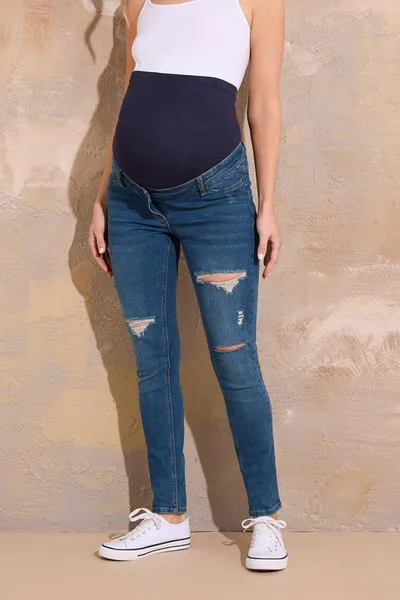 Yours Clothing LTS Tall Maternity Mid Blue Distressed AVA Stretch Skinny Jeans