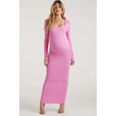 Target Pinkblush Pink Ribbed Long Sleeve Square Neck Maternity Maxi Dress Small