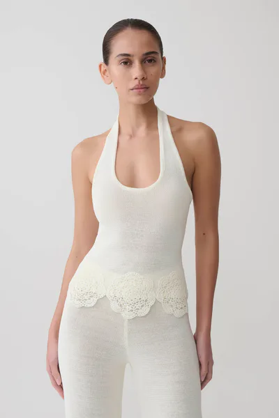 MESHKI Salley Crochet Halter Longline Top