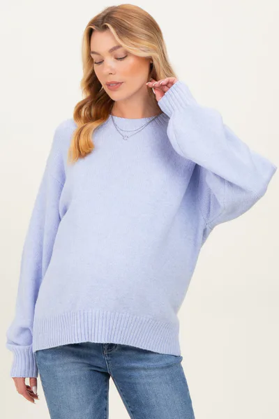 PinkBlush Light Blue Chunky Knit Oversized Maternity Sweater