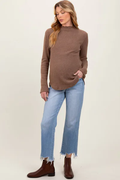 PinkBlush Light Blue Distressed Hem Cropped Straight Leg Jeans