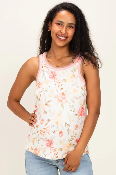 PinkBlush Ivory Floral Jersey Maternity Tank Top