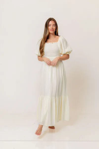 Worth Collective Modest Liv 100% Cotton Maxi Dress in Cream - Bump Friendly