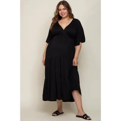 Target Pinkblush Black Deep V-Neck Tiered Maternity Plus Maxi Dress 3X