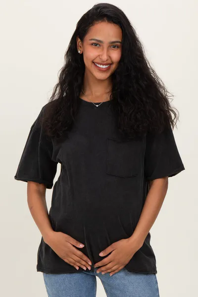 PinkBlush Black Vintage Wash Raw Edge Pocket Maternity T-Shirt
