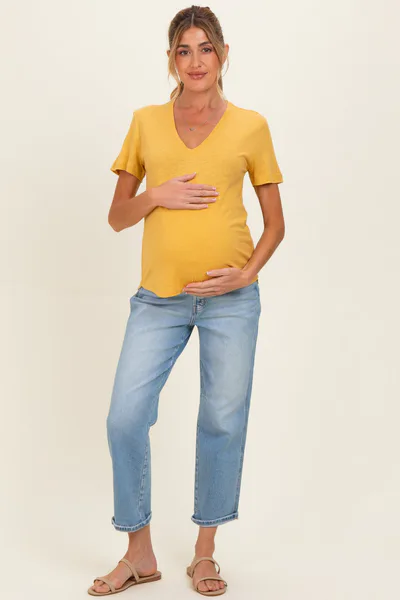 PinkBlush Sunflower Linen Blend V-Neck Short Sleeve Maternity T-Shirt