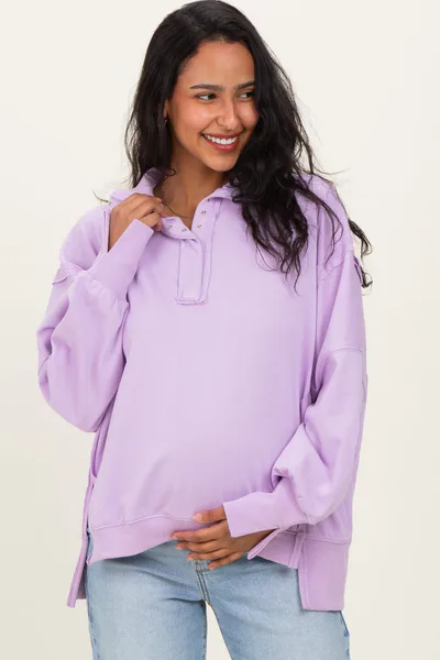PinkBlush Lilac Snap Button Pullover Henley Maternity Sweatshirt