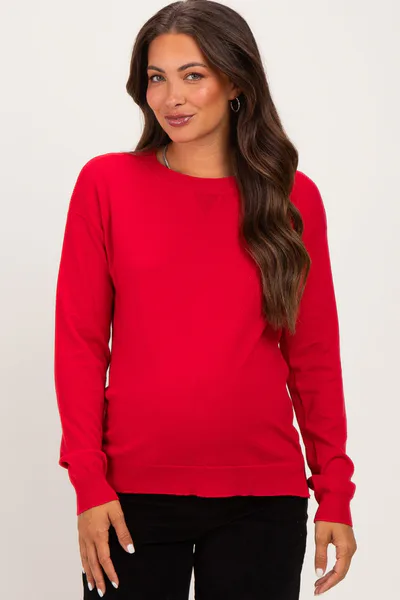 PinkBlush Red Solid Basic Maternity Sweater