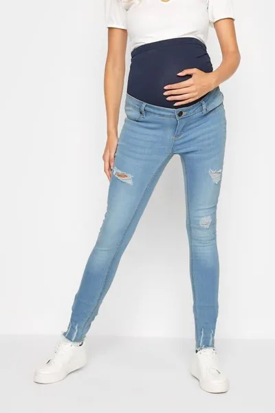 Yours Clothing LTS Tall Maternity Blue Distressed AVA Stretch Skinny Jeans