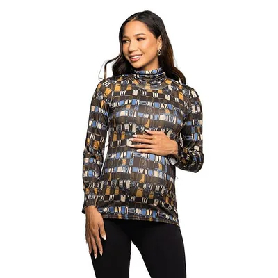 Kohl's Maternity 24Seven Comfort Apparel Mock Neck Long Sleeve Printed Top