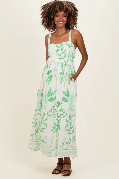 PinkBlush Green Printed Scallop Detail Sleeveless Maternity Midi Dress