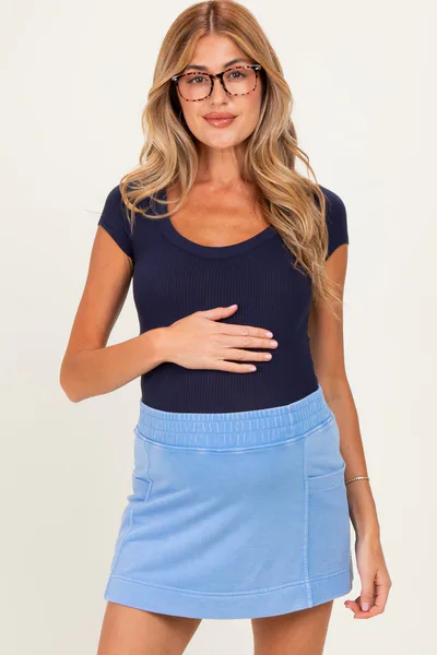 PinkBlush Blue Mineral Wash Pocket Maternity Skort