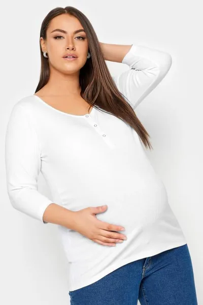 Yours Clothing BUMP IT UP MATERNITY White Ribbed Popper Fastening Top