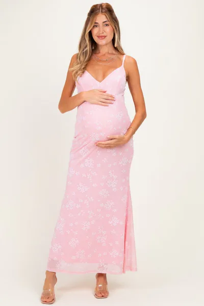 PinkBlush Pink Floral Sleeveless V-Neck Maternity Maxi Dress