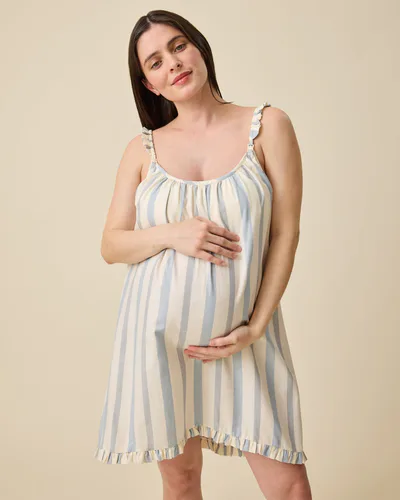 Kindred Bravely Dreamy Cotton Maternity & Nursing Nightgown | Vintage Blue Stripe