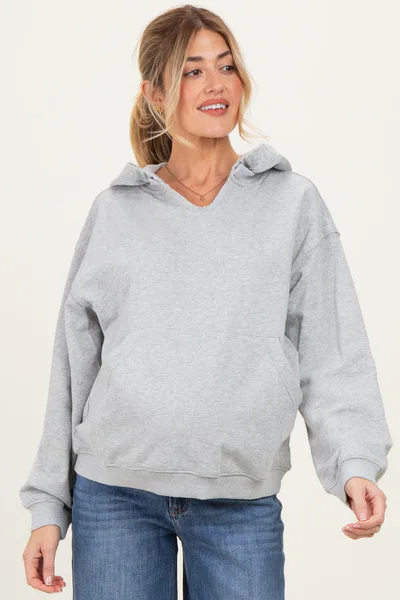 PinkBlush Heather Grey Split Neckline Maternity Hoodie
