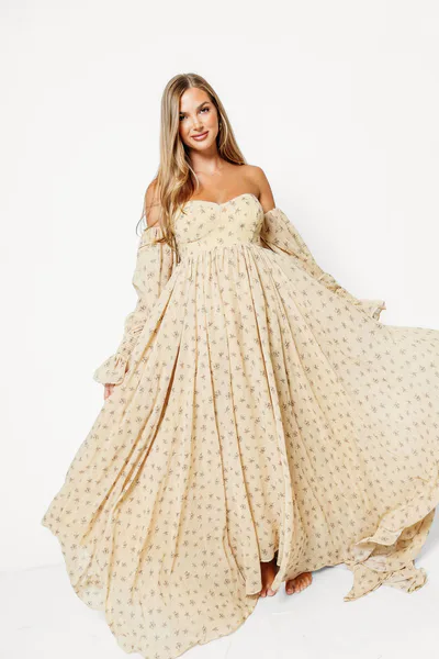 Worth Collective Delilah Maxi Dress with Train in Honey Brown Floral - Bump Friendly *9/3 PRE-ORDER*