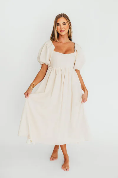 Worth Collective Hamilton Midi Dress in Ivory - Bump Friendly & Inclusive Sizing (S-2XL)