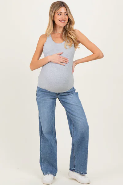 PinkBlush Blue Classic Medium Wash Wide Leg Maternity Jeans