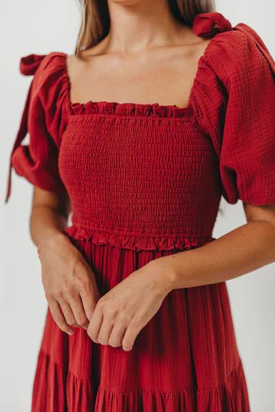 Worth Collective Elena 100% Cotton Midi Dress in Rust - Bump Friendly & Inclusive Sizing