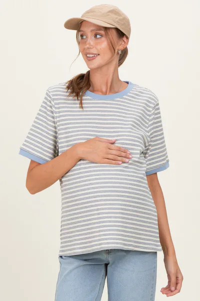 PinkBlush Light Blue Striped Short Sleeve Maternity T-Shirt