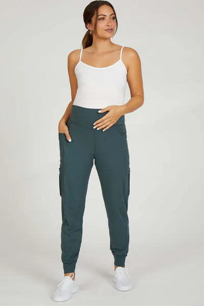 PinkBlush Forest Green Cargo Pocket Maternity Jogger Pants