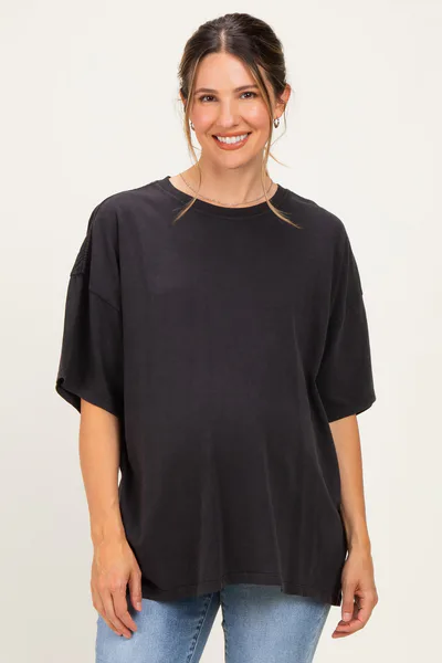PinkBlush Black Oversized Mineral Wash Maternity T-Shirt