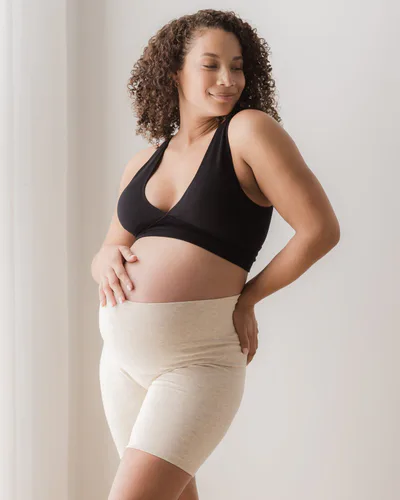 Milk & Baby Sublime® Bamboo Maternity & Postpartum Bike Short | Oatmeal Heather