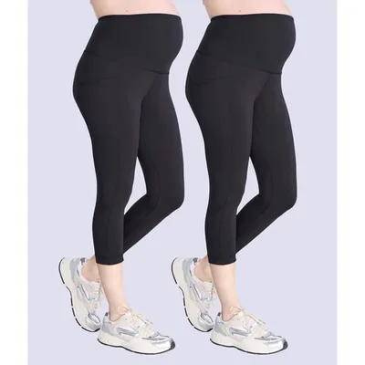 Target Women's High Waist Over the Belly Active Pocket Crop Legging - Black 2 Pack - Size: Large - Motherhood Maternity