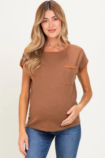 PinkBlush Copper Contrast Stitch Knit Maternity Top