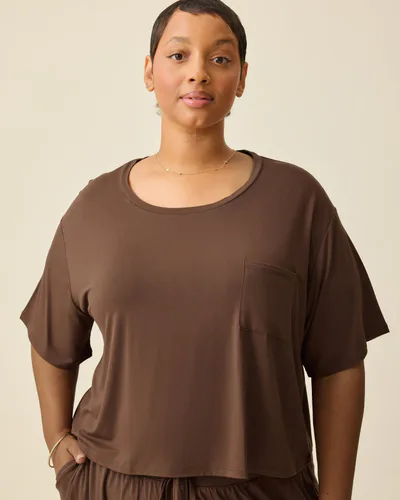 Kindred Bravely Aria Bamboo Casual Cropped Short Sleeve Top | Chocolate