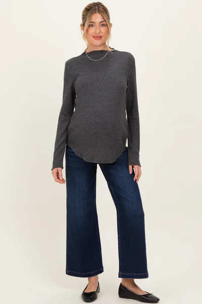 PinkBlush Navy Dark Wash Cropped Maternity Wide Leg Jeans