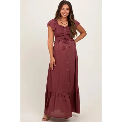 Target PinkBlush Burgundy Smocked Top Woven Maternity Maxi Dress Burgundy Small
