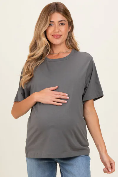 PinkBlush Charcoal Oversized Short Sleeve Crew Neck Maternity T-Shirt
