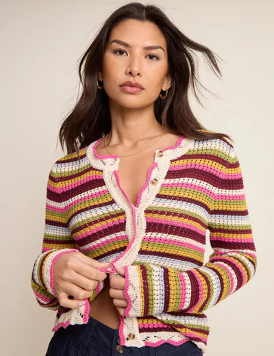 For The Creators Stripe Mock Crochet Cardigan