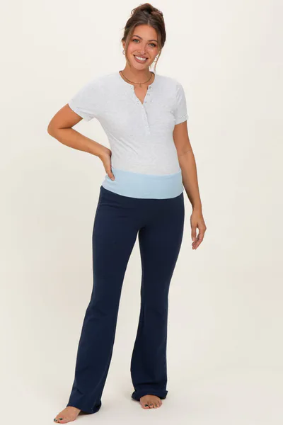 PinkBlush Navy Contrast Waistband Flared Maternity Lounge Pants