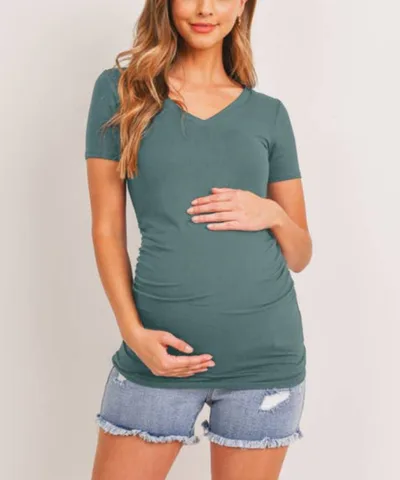 Bump City The Natalie V-Neck Maternity Top (Sea Blue)