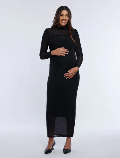 Motherhood Maternity Long Sleeve Bodycon Maxi Dress in Mesh